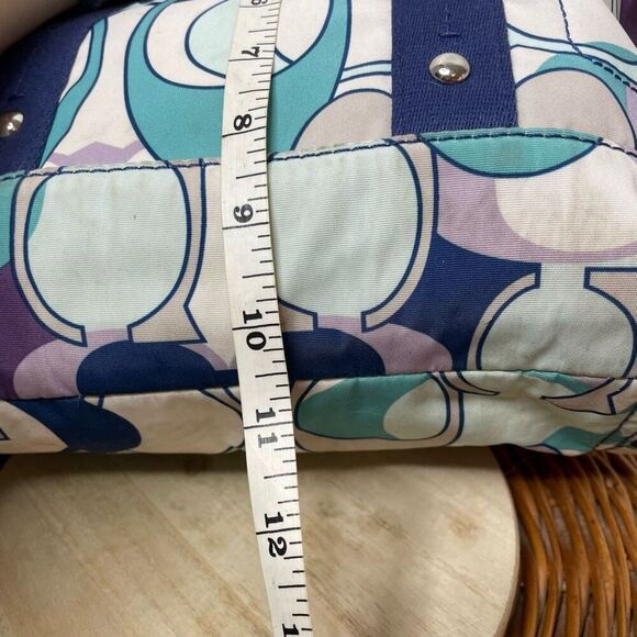 Coach Kyra Scarf Print C Signature Tote Bag Purple Blue Vintage Geometric Medium - Picture 4 of 10